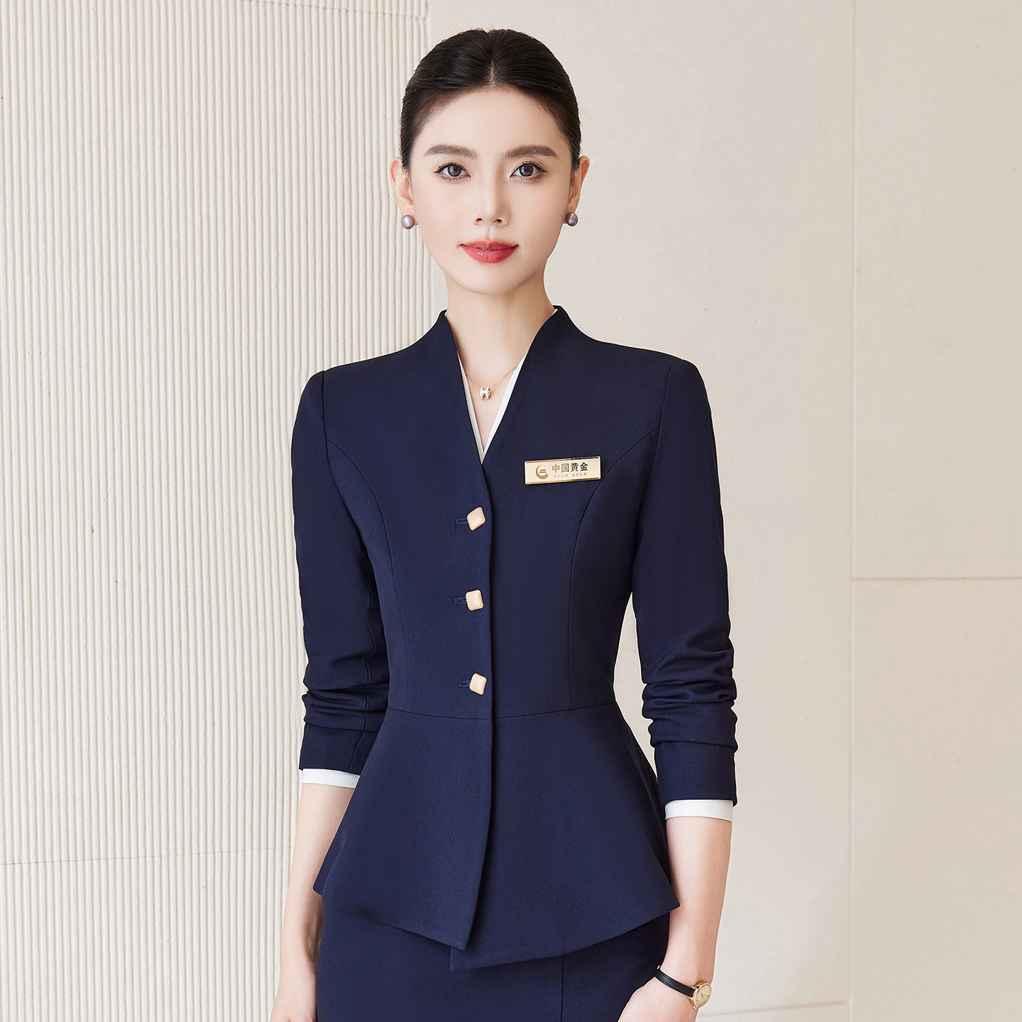深蓝色西装职业套装女2025新款美容师工作服气质女神范珠宝店正装