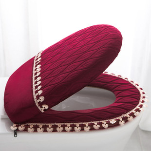 马桶坐垫两件套带盖马桶垫套装加厚通用马桶垫圈马桶盖套子坐便套