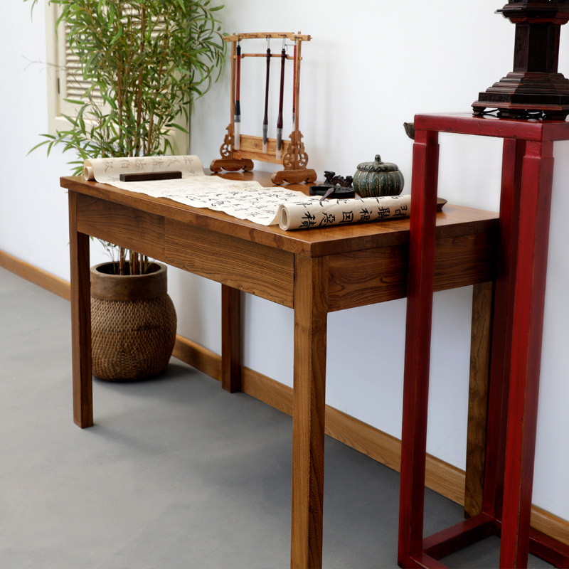 简约现代榆实木书桌宽面办公桌家用电脑桌子卧室小户型学习写字桌