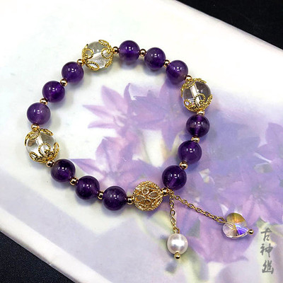 女天然紫水晶原创设计手链