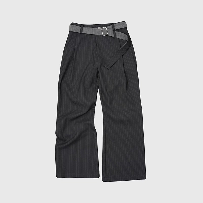 绑带条纹西裤双面撞色腰带直筒A字型休闲西裤K0223-P68，男装西裤，电商A330-1