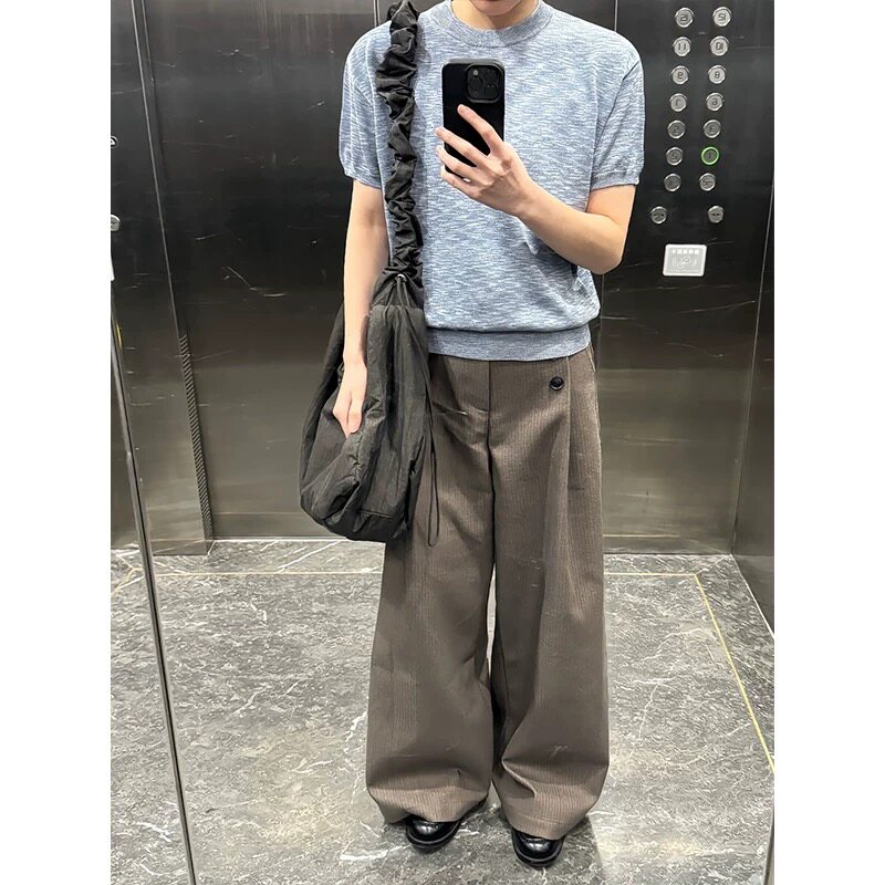 打褶暗条纹阔腿西裤长裤trK0173-P68,男装西裤,电商A330-1
