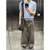 打褶暗条纹阔腿西裤长裤trK0173-P68，男装西裤，电商A330-1