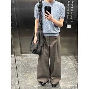打褶暗条纹阔腿西裤长裤tr K0173-P68图片