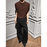 积淀条纹剑道西裤男款打褶刺绣高腰微喇裤子K0185-P78，男装西裤，电商A330-1