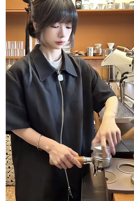 肌理感黑色短袖翻领休闲衬衫上衣男CS63-P58,男装T恤,电商A330-1