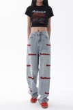 ~港风宽松毛巾绣牛仔裤中性阔腿裤休闲裤K001-P60控78，女装牛仔裤，电商A330-1