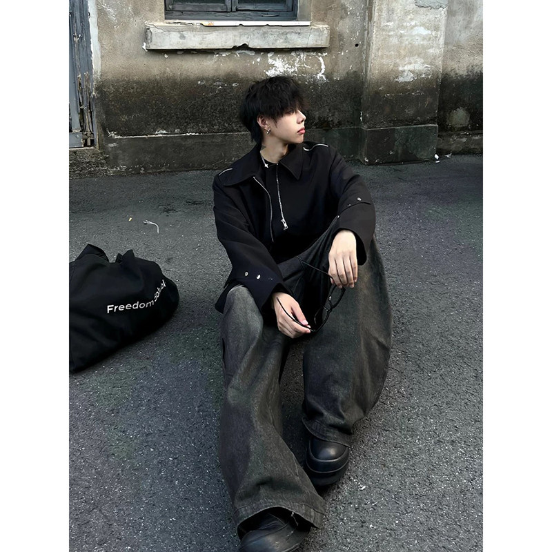 美式cleanfit垫肩短款外套男痞帅翻领正肩感夹克潮XZ04-P148,男装夹克,电商A330-1
