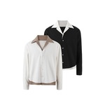 古巴领假两件撞色抗皱通勤长袖衬衫CS36-P48，男装衬衫，电商A330-1