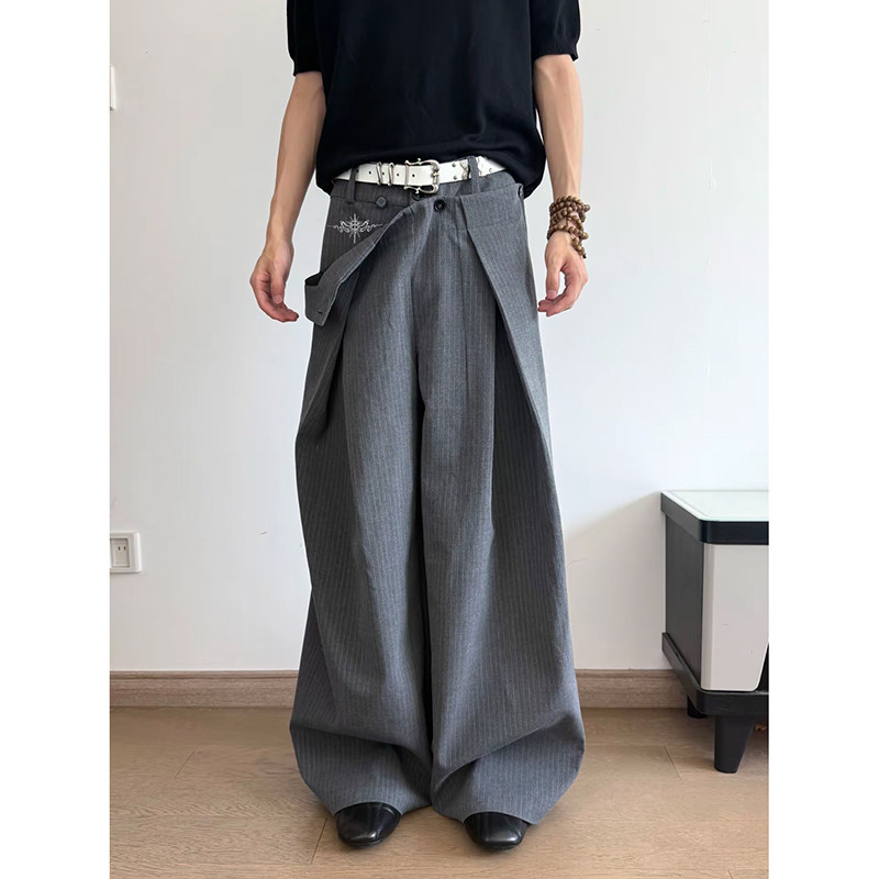 影曳」多形态活页人字褶双蛇刺绣微弯阔腿条纹西裤 K0191-P78图片