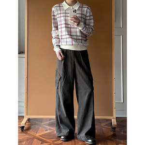 红白row风老钱复古格纹针织衫polo领长袖百搭cleanfit MY002-P58图片