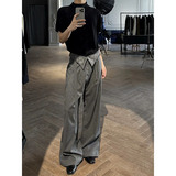 积淀条纹剑道西裤男款打褶刺绣高腰微喇裤子K0185-P78，男装西裤，电商A330-1