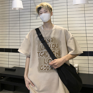 好看~港风宽松麂皮绒发泡宽松印花短袖T恤 S10-P45图片
