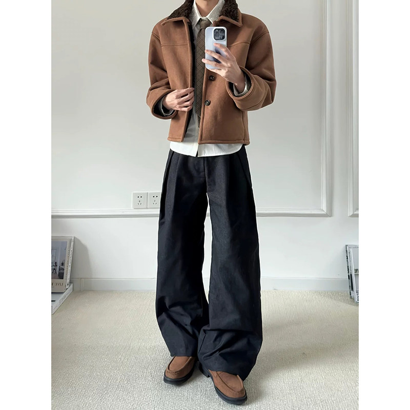 ~仿原牛立体工字褶A字阔型弯刀西裤通勤休闲裤K0221-P68，男装西裤，电商A330-1