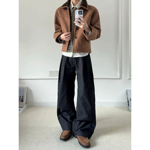 ~仿原牛 立体工字褶A字阔型弯刀西裤 通勤休闲裤 K0221-P68，男装西裤，电商A330-1