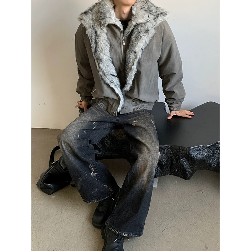 ~美式双层翻毛领座山雕外套男冬季YY50-P138,女装短外套,电商A330-1