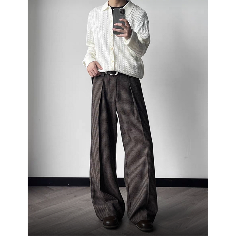 千鸟格打褶微阔A字休闲长裤西裤K0220-P68M-2XL，男装西裤，电商A330-1