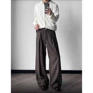 千鸟格打褶微阔A字休闲长裤西裤 K0220-P68 M-2XL，男装西裤，电商A330-1