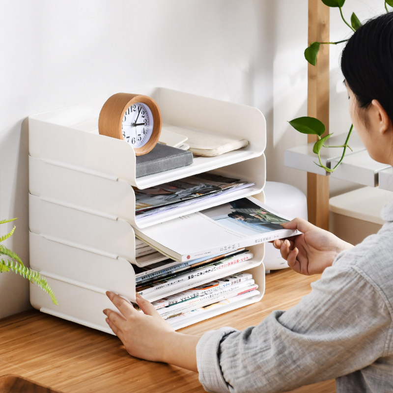 桌面a4文件收纳盒资料办公桌置物架办公室用品整理分层学生收纳架