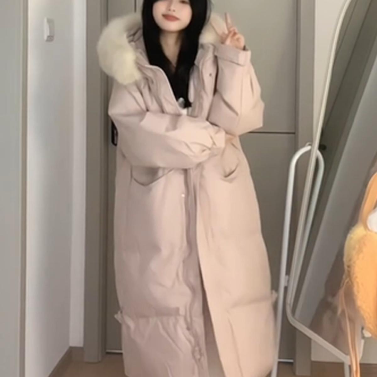 羽绒服中长款棉服女2024新款冬季宽松大毛领加厚防寒过膝棉袄外套