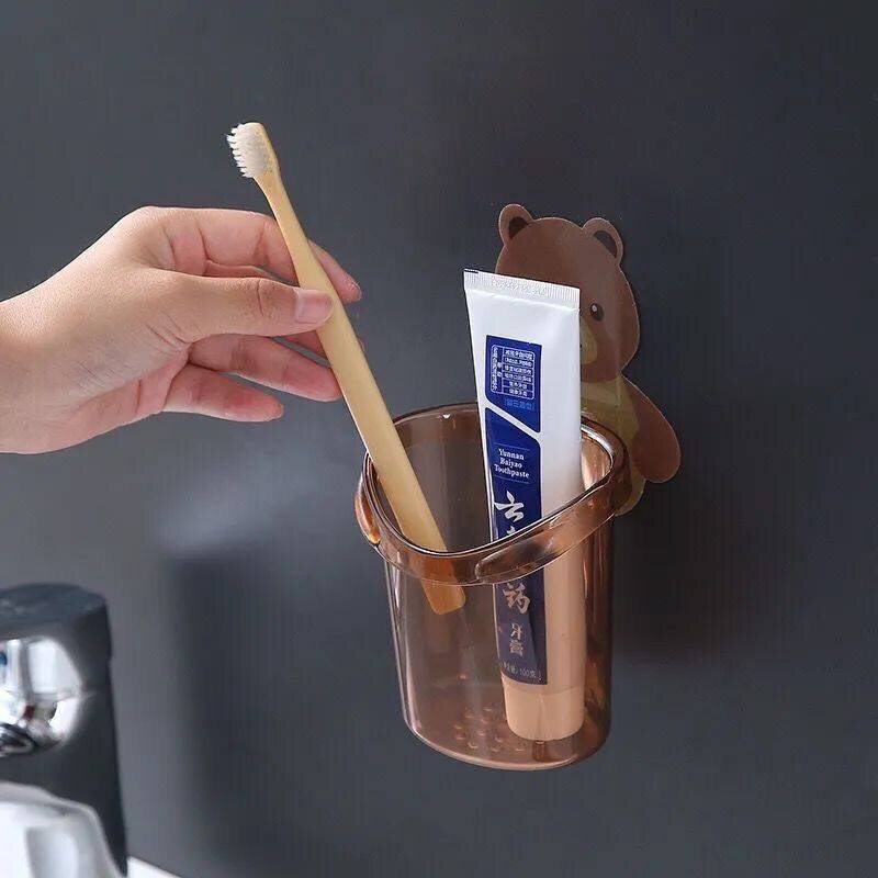 小熊牙刷架免打孔壁挂式牙刷收纳盒浴室卫生间梳子牙膏置物架