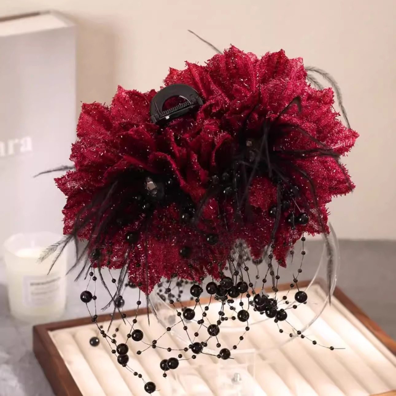 双牡丹大花苞流苏珠珠抓夹女超仙后脑勺盘发鲨鱼夹蓬松高颅顶头饰,饰品/流行首饰/时尚饰品新,民族风发饰,淘宝优惠券,粉丝福利购,淘宝优惠卷