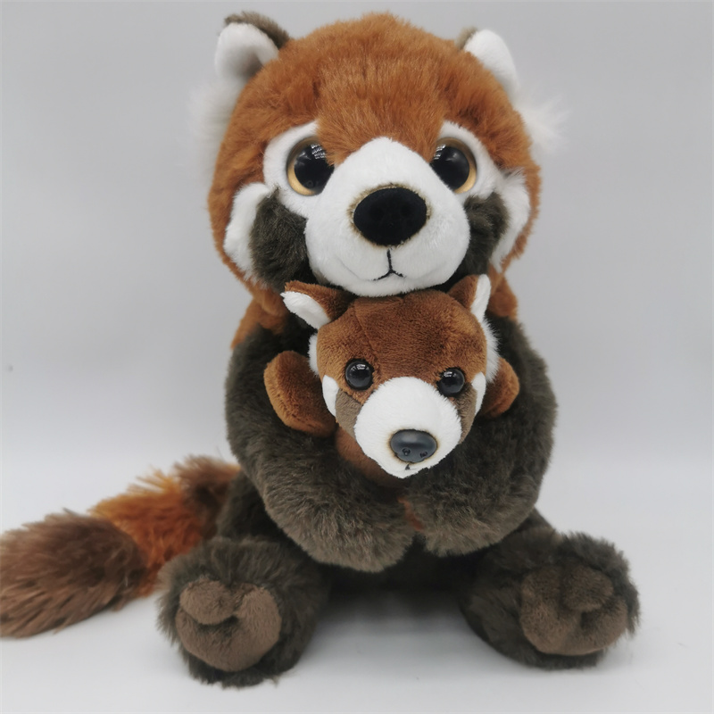 小红熊猫带仔毛绒玩具公仔