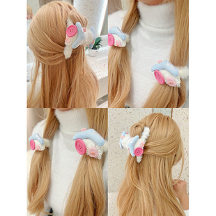 冬季 少女心毛绒甜系jk风布艺房子可爱后脑勺盘发鲨鱼夹立体发饰女