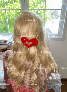 复古红爱心镶钻抓夹甜酷少女心发夹新年氛围感后脑勺鸭嘴夹头饰女