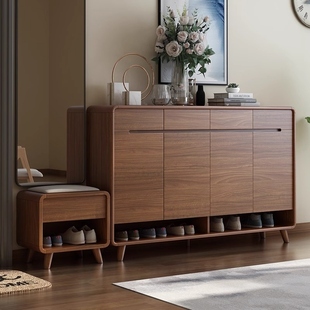 圣柏域中式带换鞋凳楼道外家用门口实木框可坐玄关2025入户鞋柜