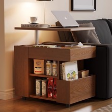 耐宅实木茶几可升降小户型客厅沙发边柜阳台茶桌可移动小推车边几