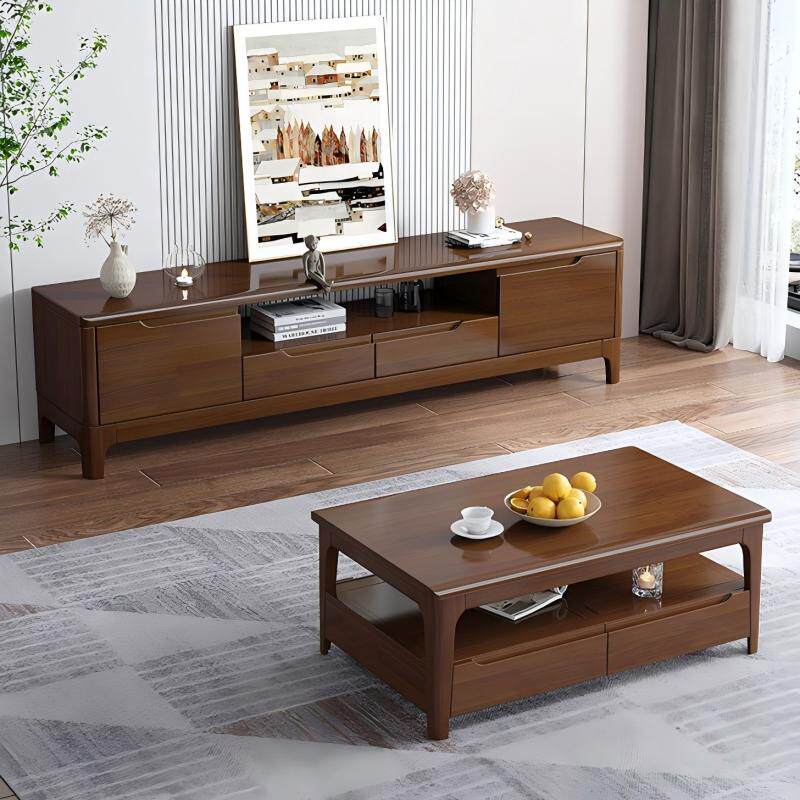 Yangman solid wood TV cabinet modern simple living room coffee table TV cabinet combination floor cabinet film and television cabinet storage TV cabinet