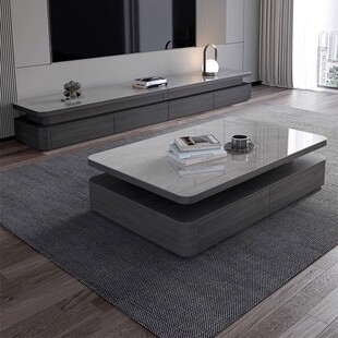 顾菲轻奢岩板微晶石电视柜现代简约大小户型意式极简客厅家用茶几