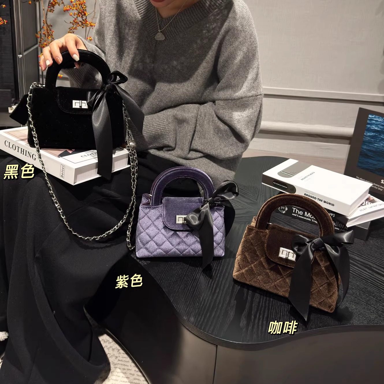 小香风菱格链条包女2025新款超火丝绒小方包精致斜挎包手拎小包包,箱包皮具/热销女包/男包,小方包,淘宝优惠券,粉丝福利购,淘宝优惠卷