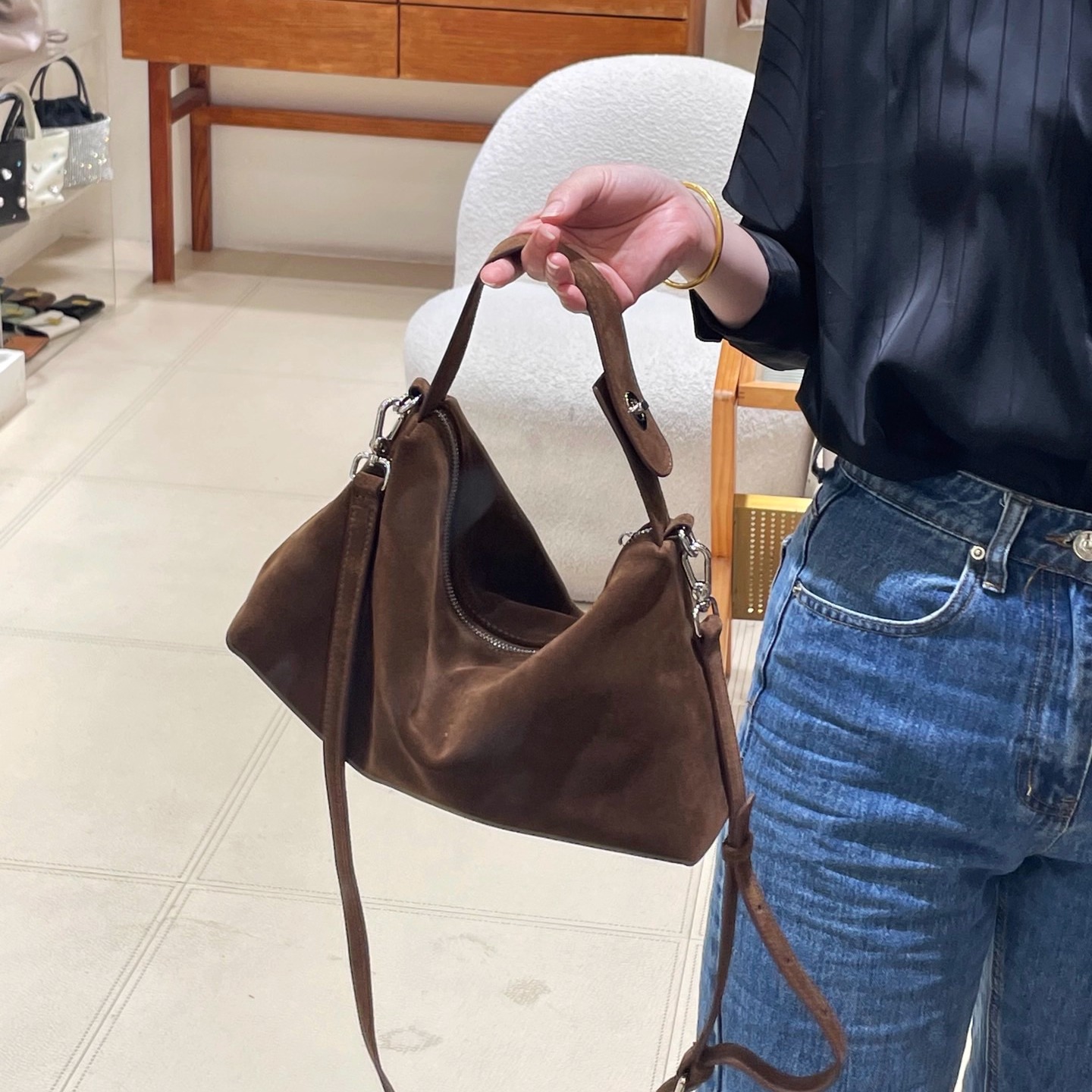 磨砂牛皮大容量托特包真皮饺子包