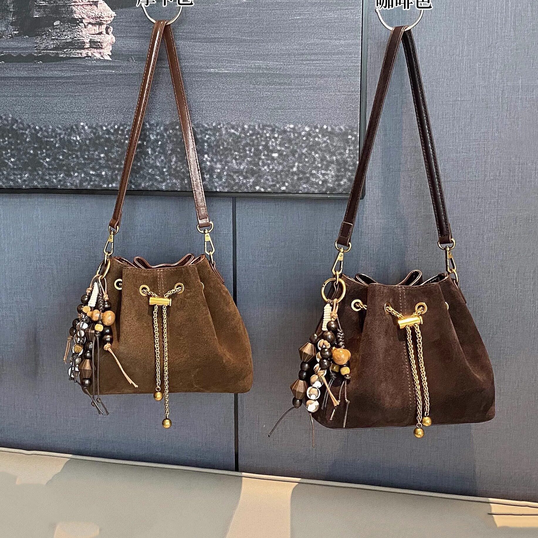 磨砂真皮水桶包包女高级感小众洋气腋下云朵包麂皮绒斜挎包饺子包,箱包皮具/热销女包/男包,水桶包,淘宝优惠券,粉丝福利购,淘宝优惠卷