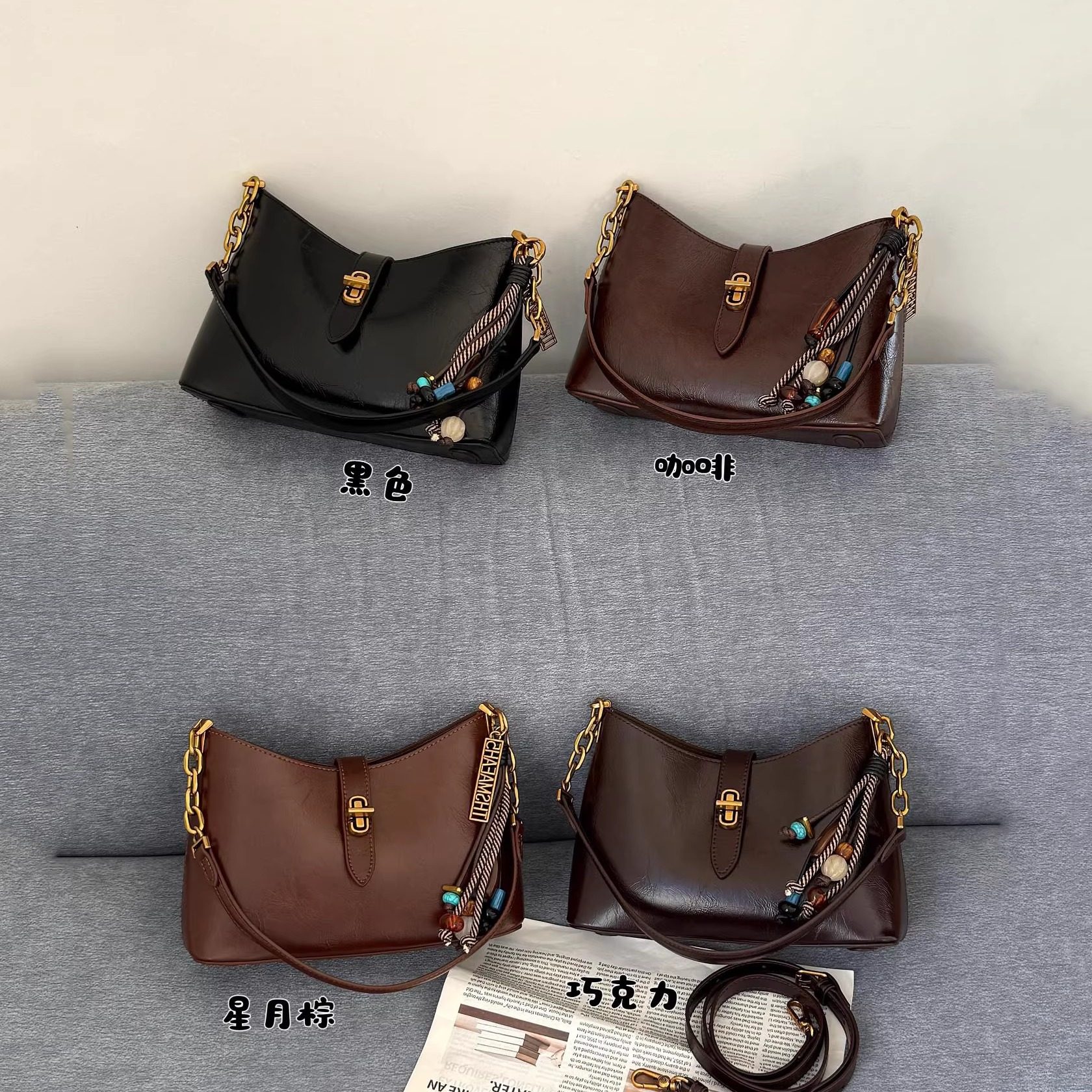 高级感真皮腋下包女2025新款超火精致链条包中古单肩斜挎包小方包,箱包皮具/热销女包/男包,腋下包,淘宝优惠券,粉丝福利购,淘宝优惠卷