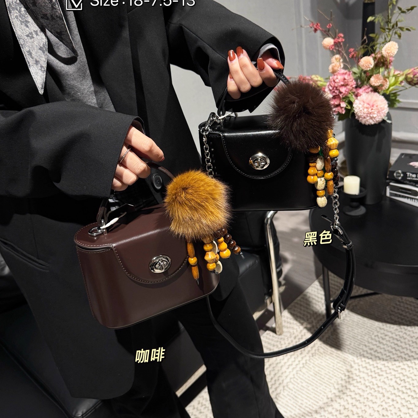 真皮小众水桶包高级感手提盒子包