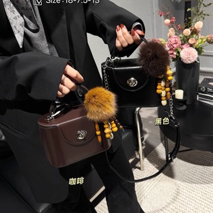 vintage中古盒子包手拎小包女高级感复古单肩包真皮斜挎包水桶包