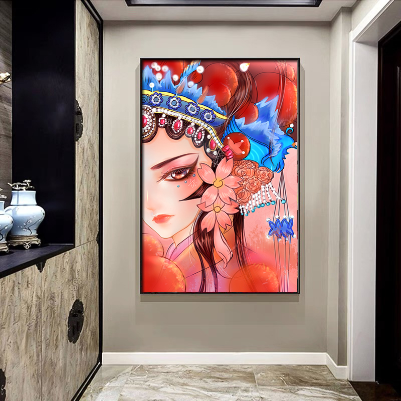 国潮人物挂画中国风餐厅墙画中式京剧花旦玄关壁画晶瓷装饰画个性图片