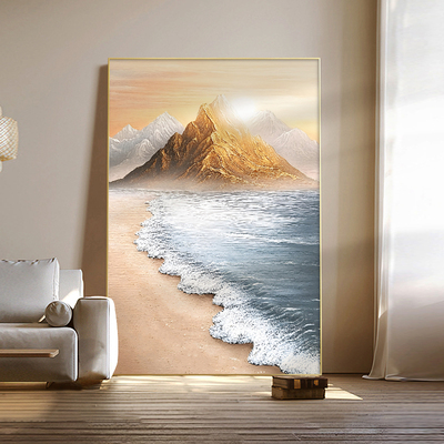 《静澜雪峰》日照金山手绘油画海滩风景客厅装饰画高级感玄关挂画