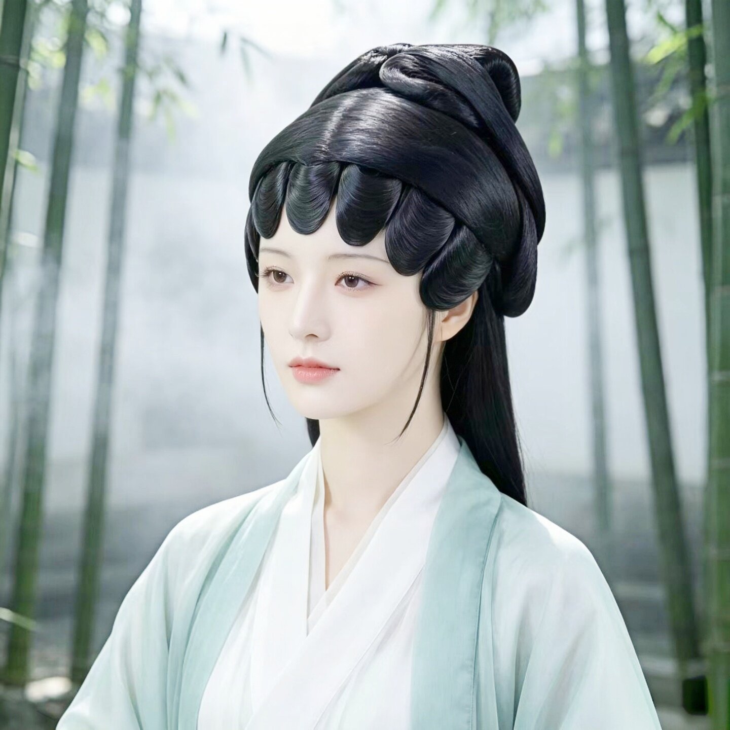 古装戏曲花瓣鬓角一体式假发头套