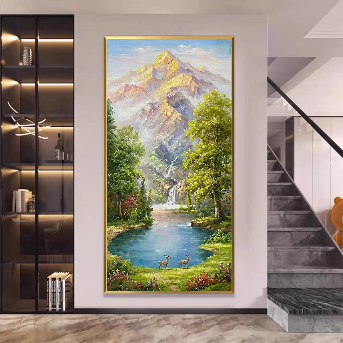 手绘日照金山油画走廊过道挂画山水风景聚宝盆东墙入户玄关装饰画,家居饰品,油画,淘宝优惠券,粉丝福利购,淘宝优惠卷