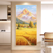 手绘现代丰收麦田挂画玄关装 饰画轻奢背靠金山客厅走廊过道风景画