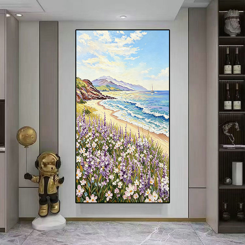 手绘厚涂抽象海浪油画客厅玄关