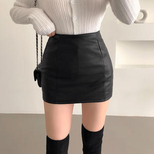 黑色包臀小皮裙秋冬女半身裙韩版高腰紧身性感包裙显瘦一步短裙子