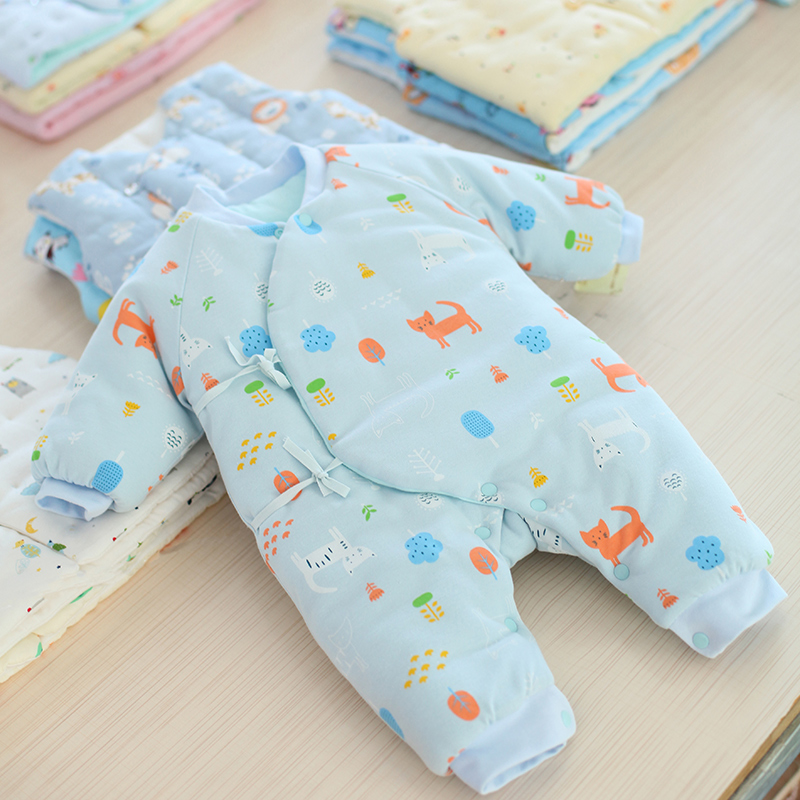 新生儿婴儿纯棉宝宝夹棉连体衣