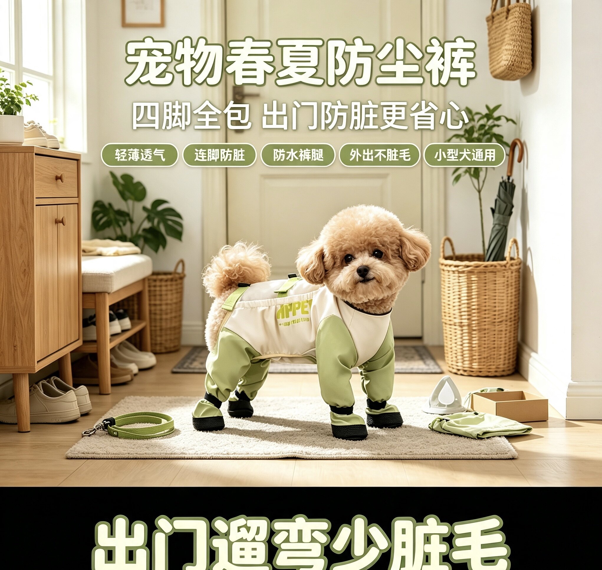 狗狗四脚防尘裤春秋款外出连脚防狗宠物服装/雨衣