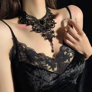 遮疤痕复古哥特风黑色蕾丝choker颈链女性感纯欲新娘礼服项链配饰