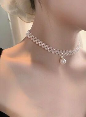 新款珍珠项链女小众轻奢设计高级感时尚气质锁骨链颈链毛衣链珠链